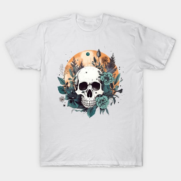 vintage skull in the garden T-Shirt by Black Dream Cat